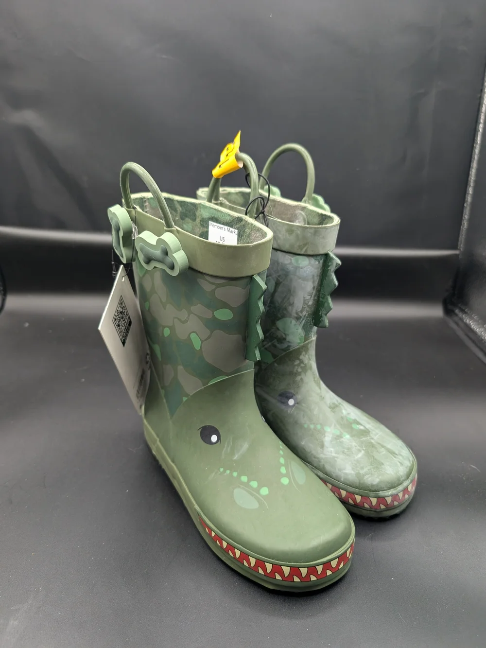 Kids Green Dino Rain & Snow Boots with Easy-Grab Handles